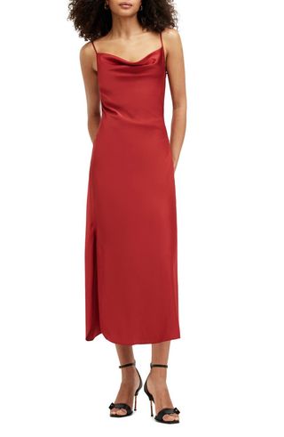 Hadley Cowl Neck Stretch Satin Slipdress