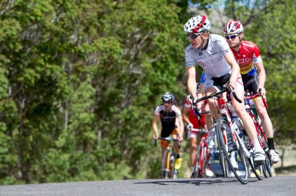 Thomas Rabou (Competitive Cyclist) leads the group out of San Lorenzo.