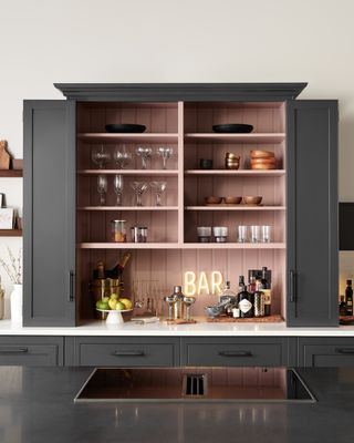 black kitchen pantry cupboard