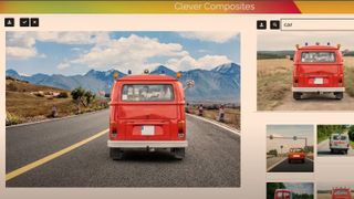 Photo of road with red camper van added