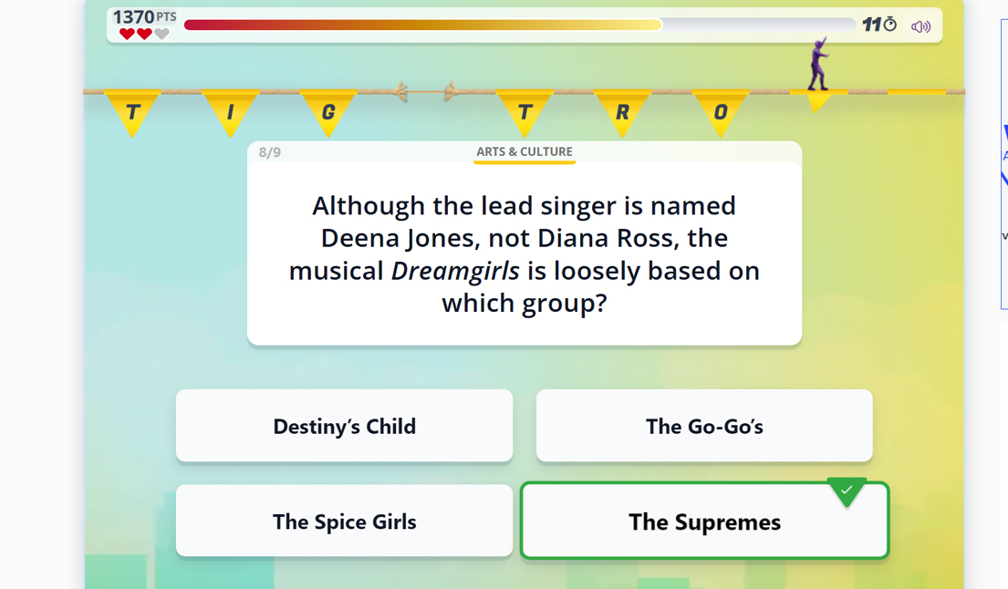 A trivia puzzle asking what the movie Dreamgirls is based on