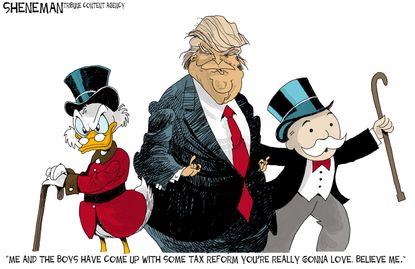 Political cartoon U.S. Trump GOP tax reform Monopoly Uncle Scrooge
