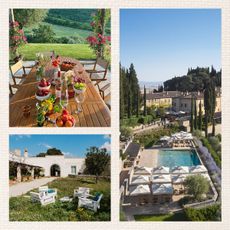 A collage of luxury farmstay resorts in Italy