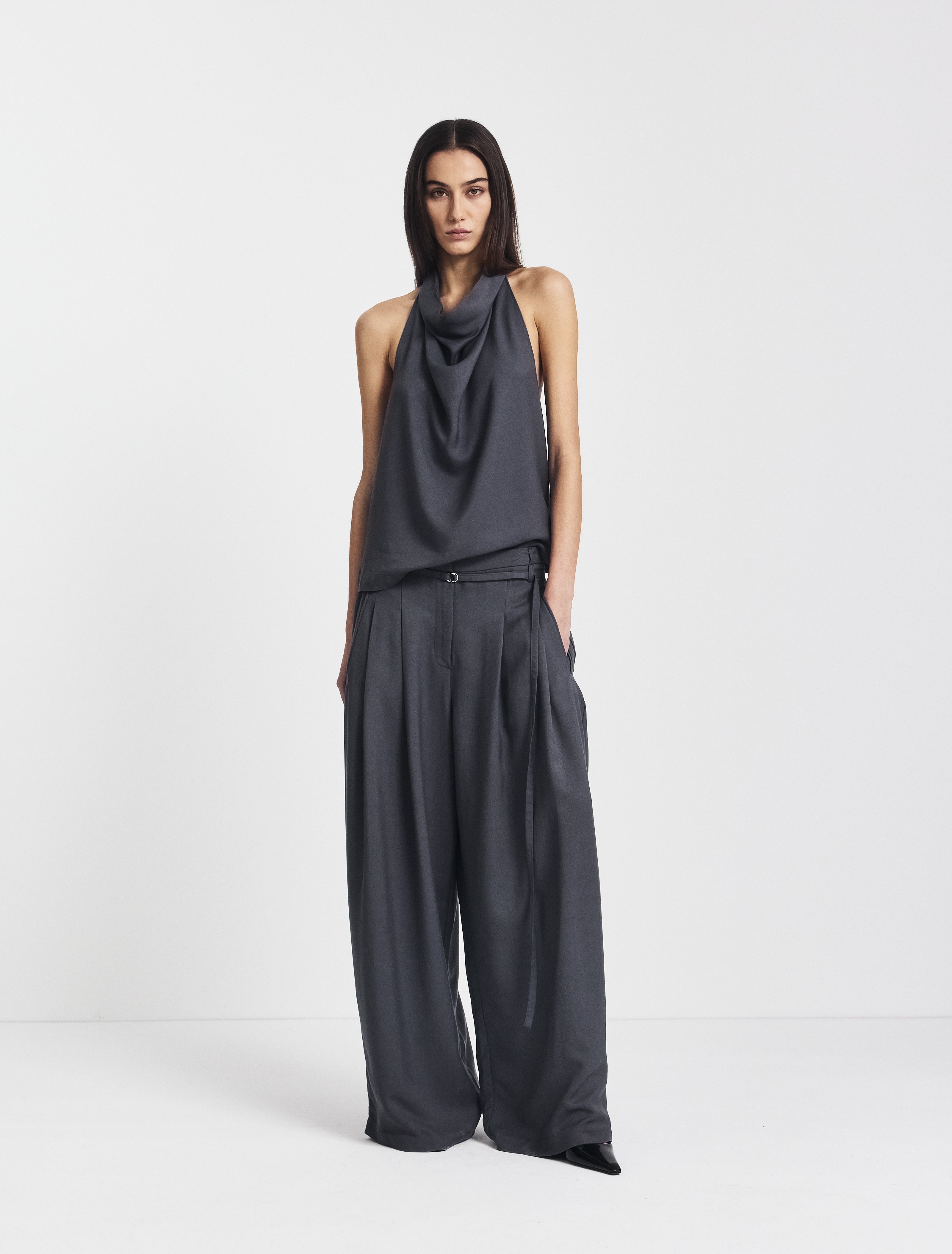 Evie Wide Leg Trouser in Magnet