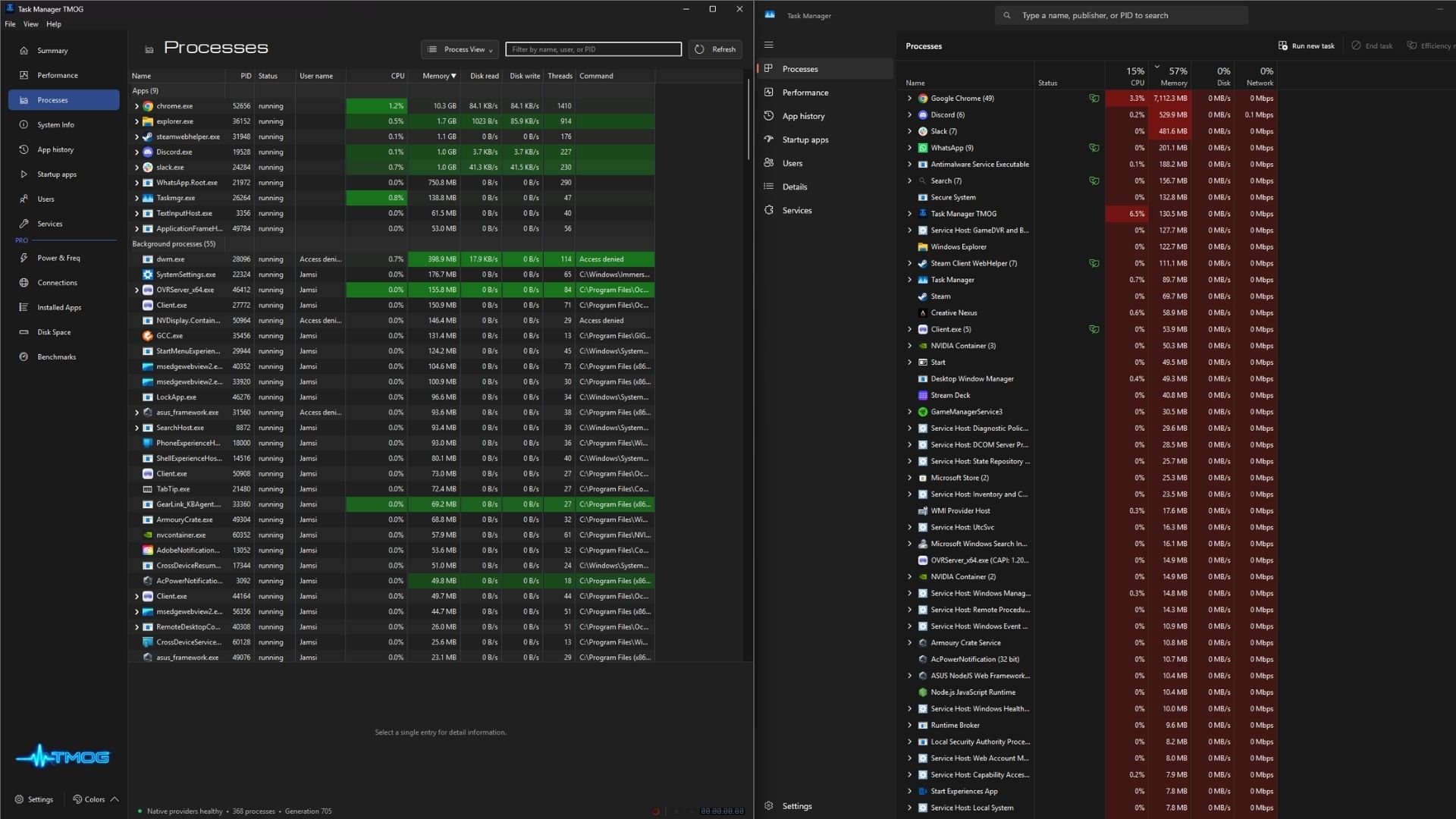 Dave Plummer's Task Manager OG on the left and Task Manager on the right
