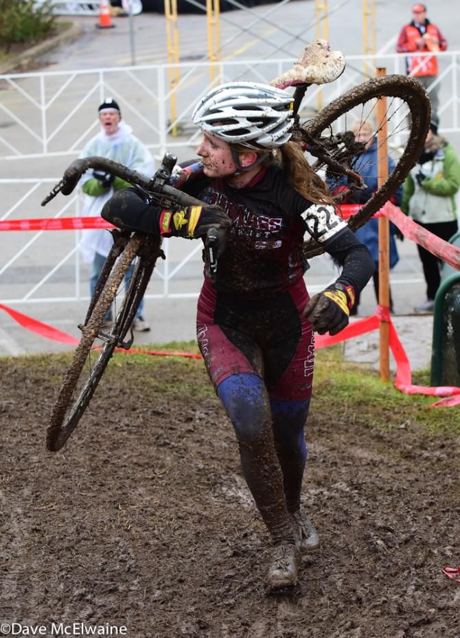 Women's collegiate racing at USA Cycling Cyclo-cross National Championships in Austin, Texas.