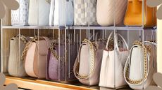showcasing how to store handbags with plastic dividers