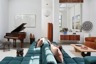 A living room with modular sofa