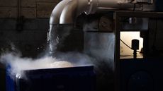 Dry ice pellets can be used to maintain the ultra-cold temperatures required for Pfizer/BioNTech&rsquo;s COVID-19 vaccine. Shown here, those pellets are being manufactured at Capitol Carbonic, a dry ice factory, in Baltimore, Maryland, on Nov. 20, 2020
