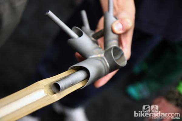 Panda Bicycles uses inside-outside steel lugs for additional bonding strength and also to help ensure the bamboo tube walls don't collapse at the highest stress points.