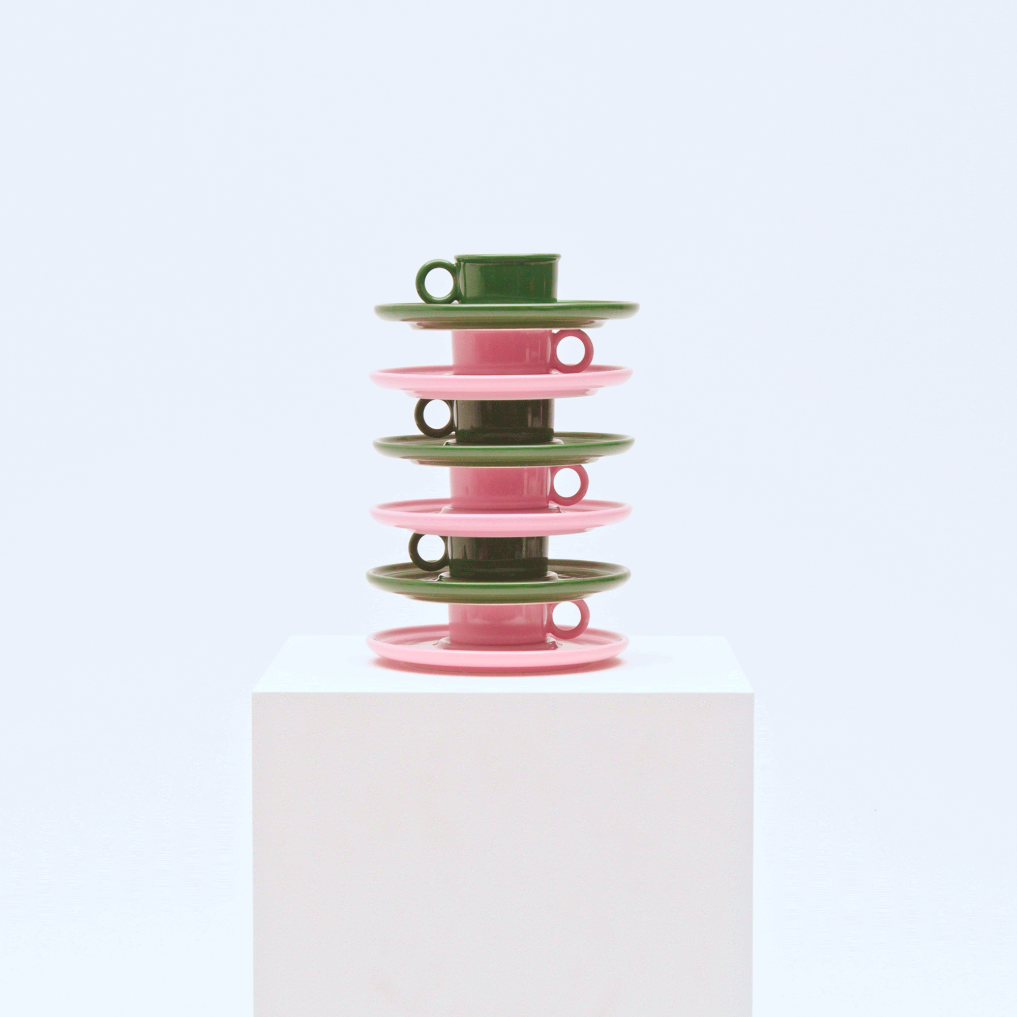 Green and pink mugs from IKEA x Gustaf Westman