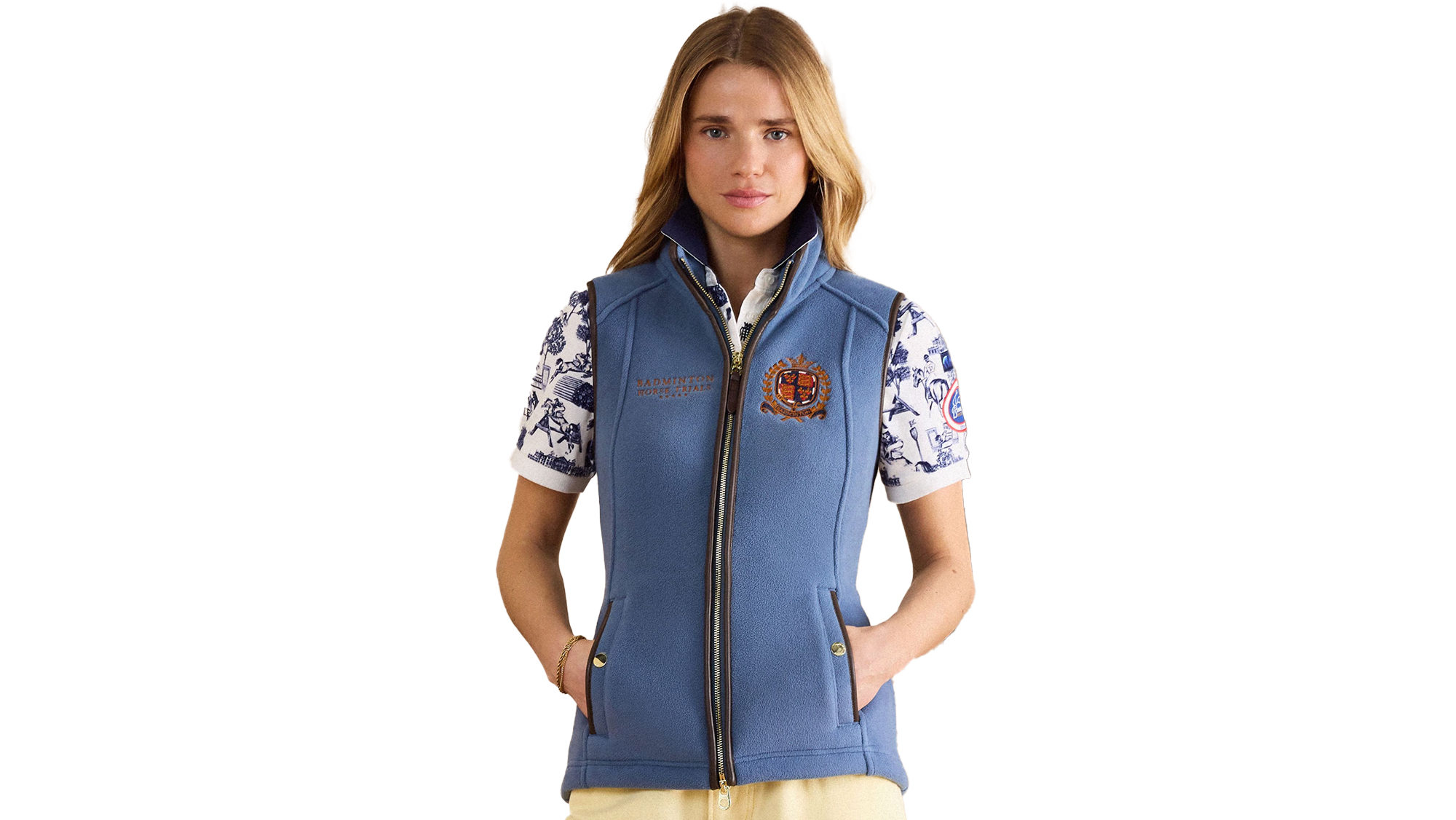Joules Blue Official Badminton Horse Trials Heritage Fleece Gilet