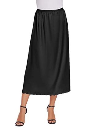 Avidlove Women's Lingerie Slips Satin Slip Half Slip Lace Petticoat Underskirt Long Skirt Black L