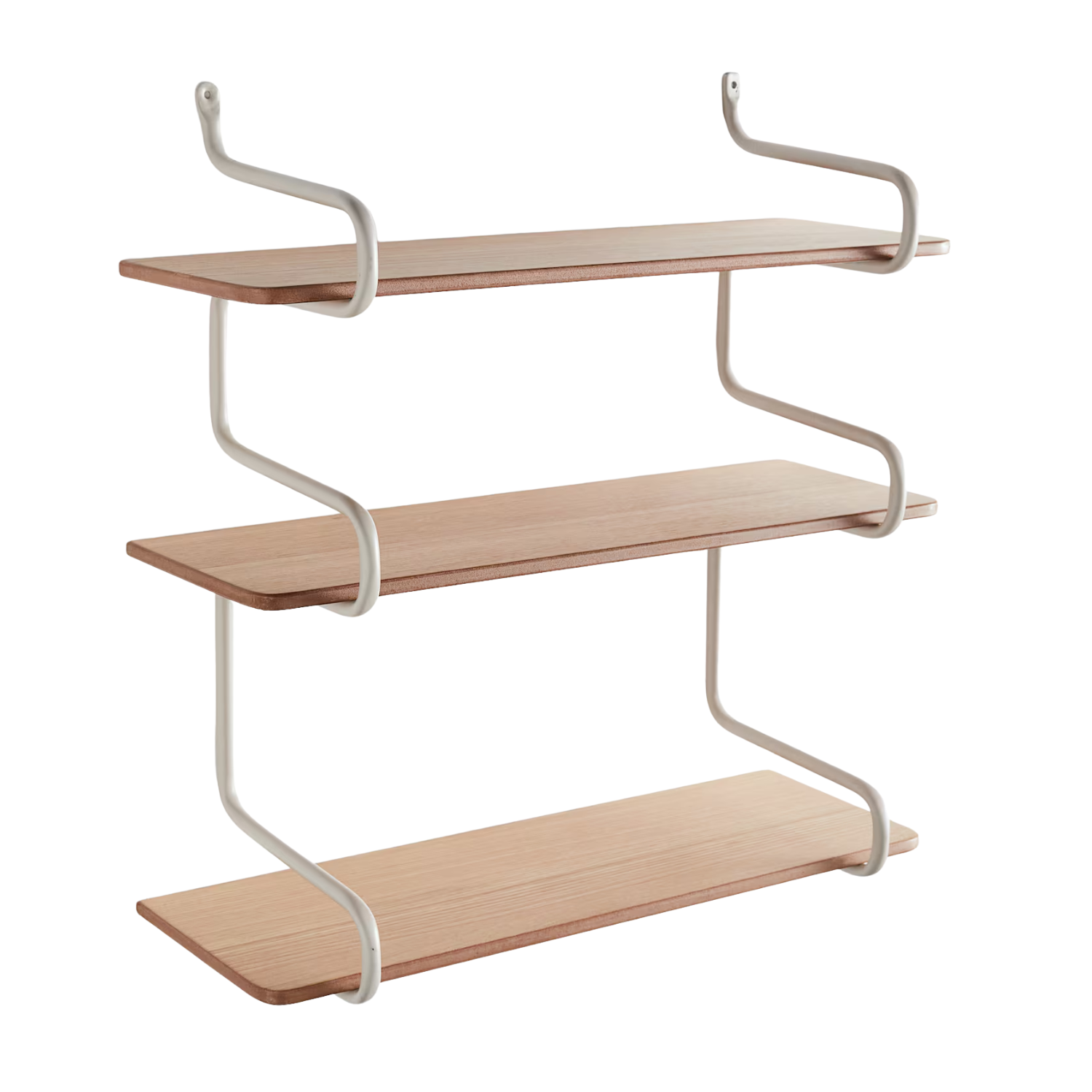 A wood three-tier wall shelf