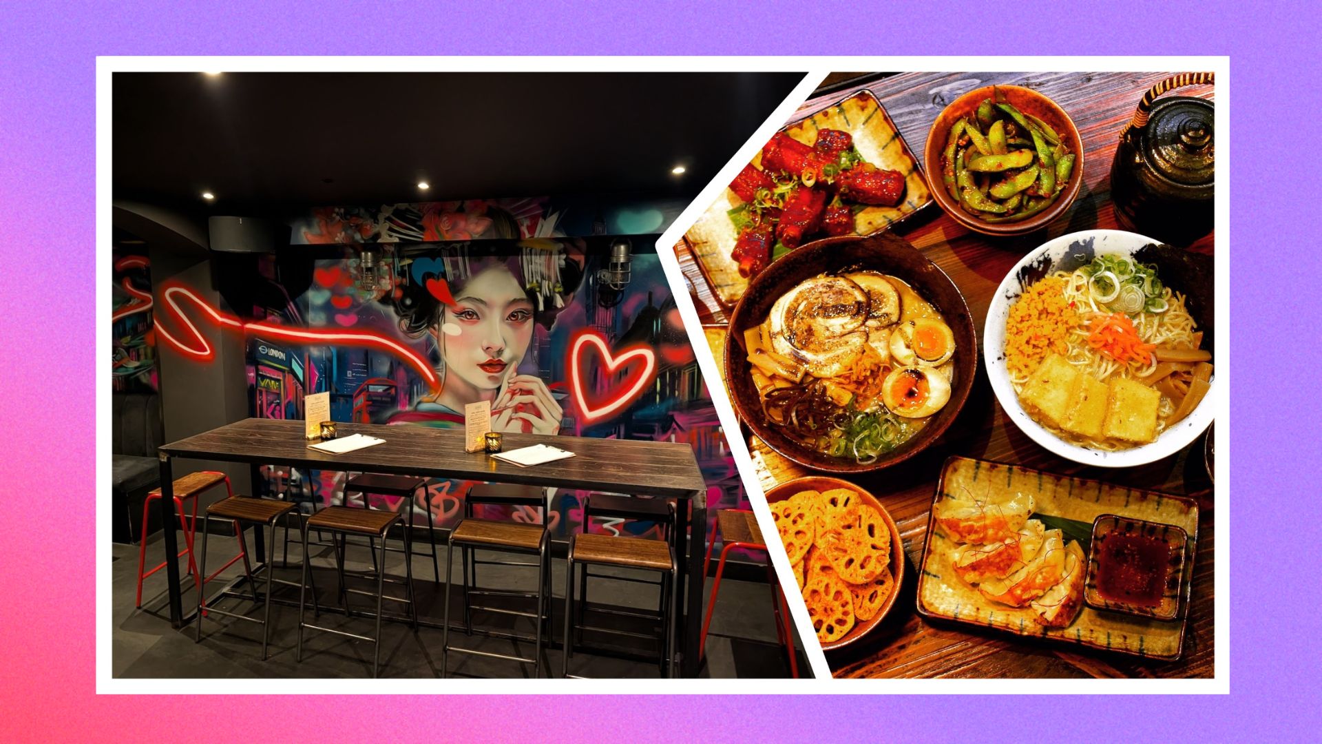 Food from Hakata alongside an image of the downstairs graffiti 