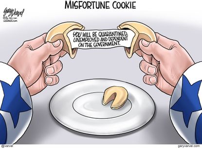 Editorial Cartoon U.S. misfortune cookie quarantine unemployed rely on government