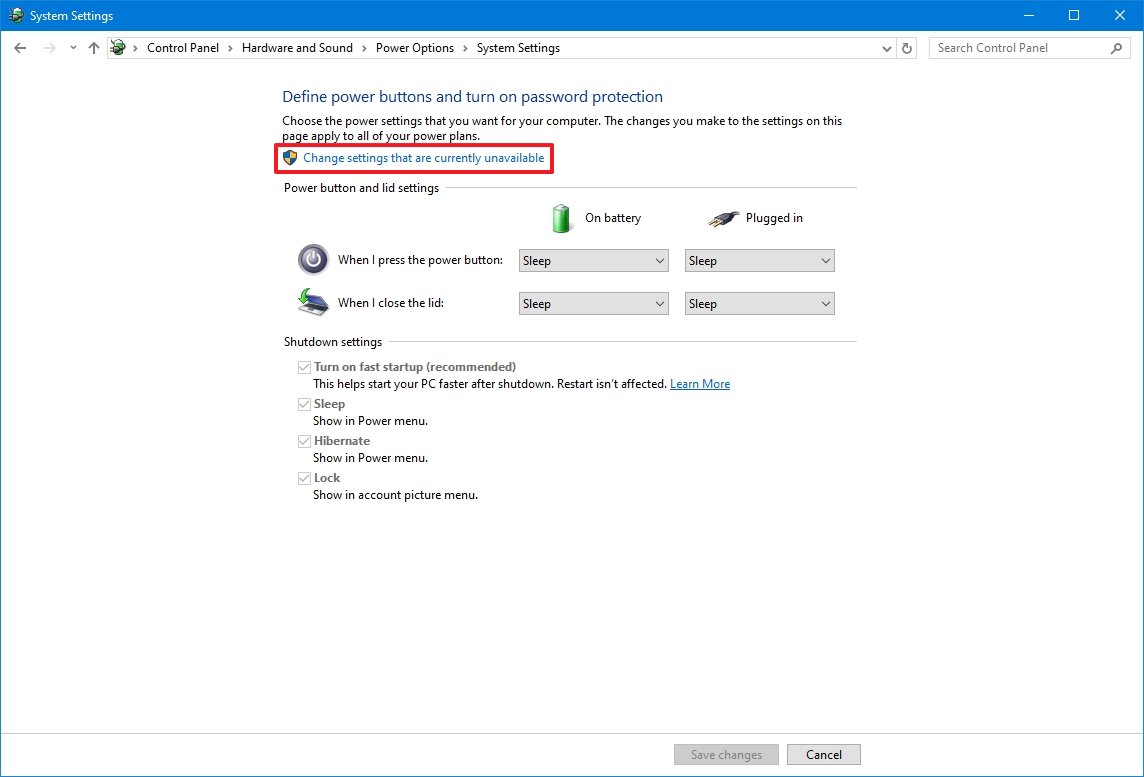 Change settings that are currently unavailable option