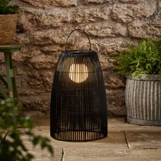 Camden Black Wicker Solar Floor Lantern