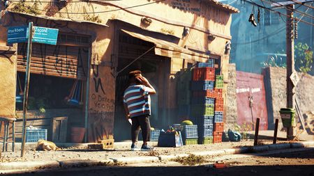 A 3D illustration of a man in a desert street