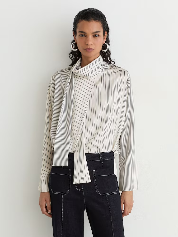 Reiss, Striped Scarf-Neck Blouse