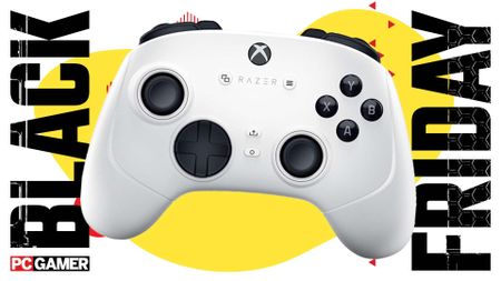 Black Friday asset showing PC controllers on an abstract background