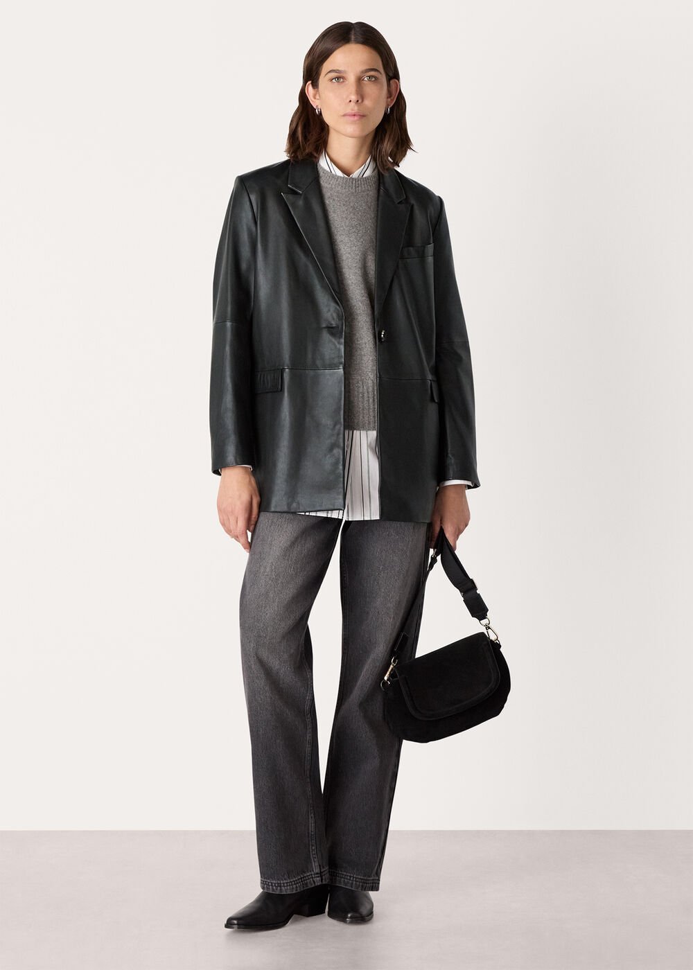 Black Stina Leather Blazer