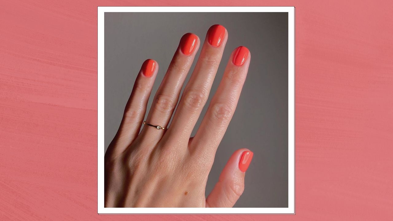 Nails with coral nail polish