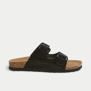 Suede Buckle Footbed Mules