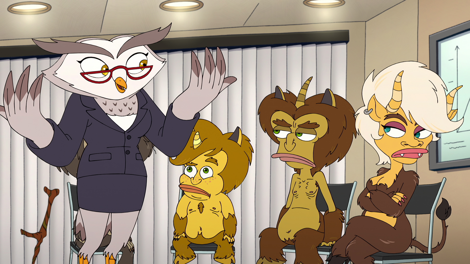 Empathy talks to some Hormone Monsters in Human Resources on Netflix