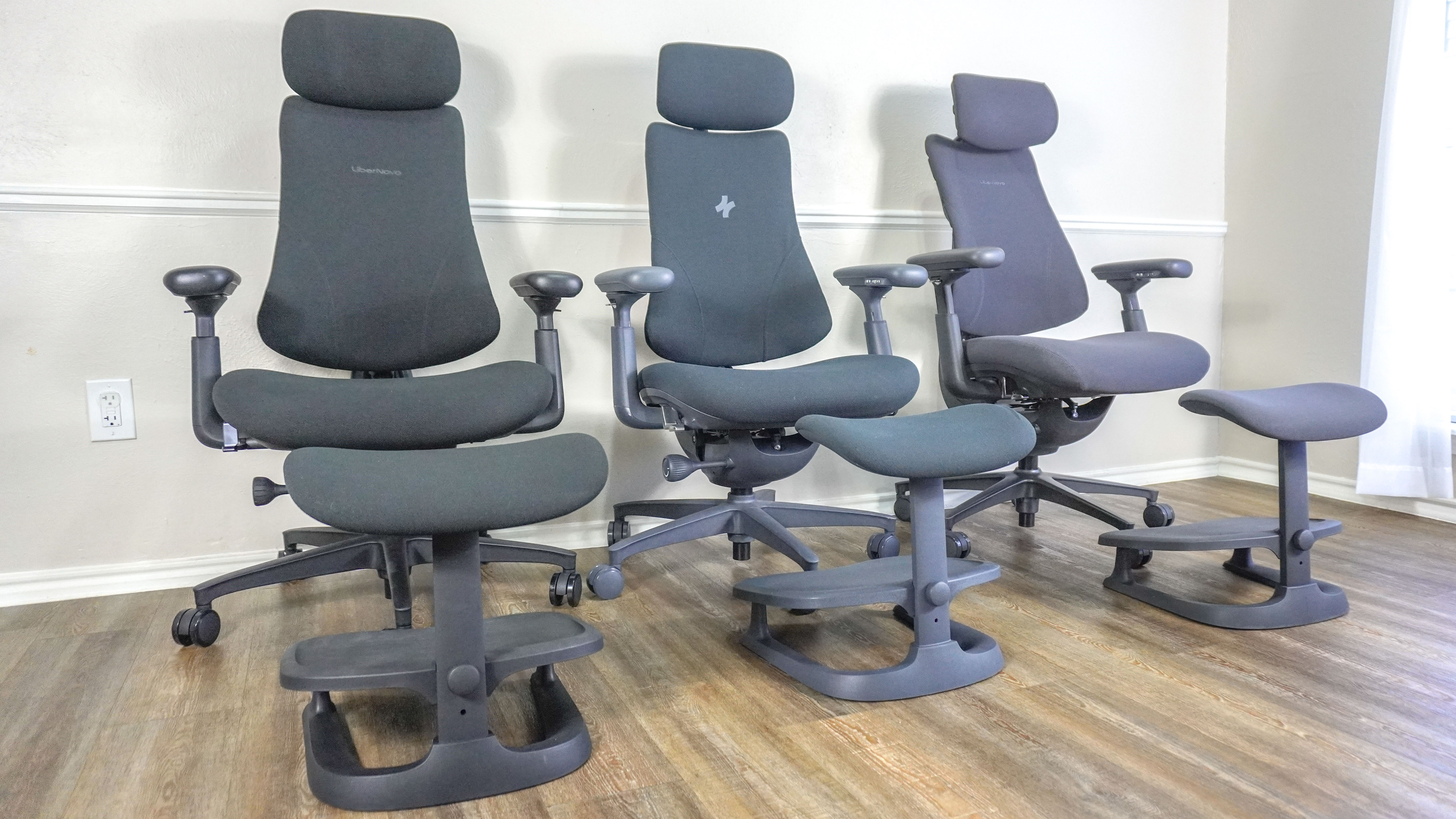 The LiberNovo Omni, Omni SE and Omni Pro side by side with their matching StepSync footrests in front of them