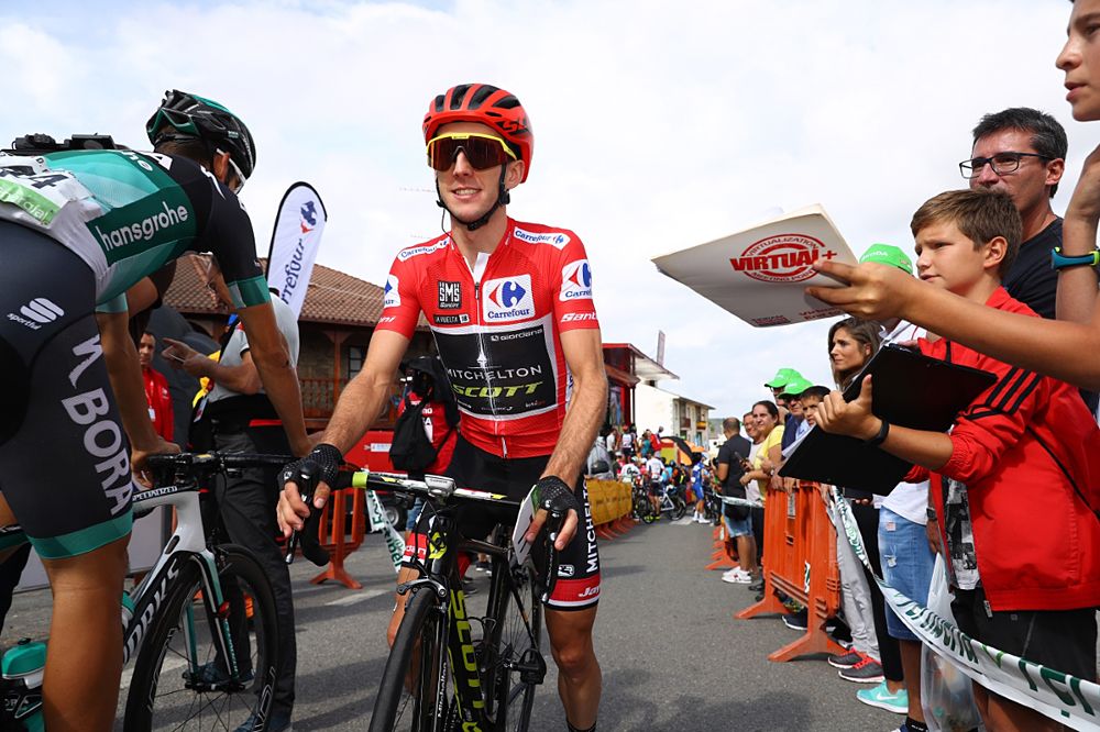 Overall leader Simon Yates (Mitchelton-Scott) at the start of stage 11 at the Vuelta a Espana