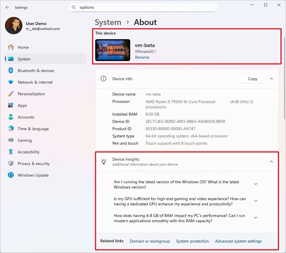 Settings app new About page design