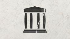 Illustrative collage of the Internet Archive logo, cracked