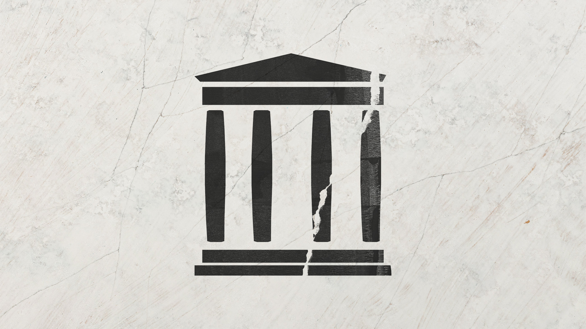 Illustrative collage of the Internet Archive logo, cracked