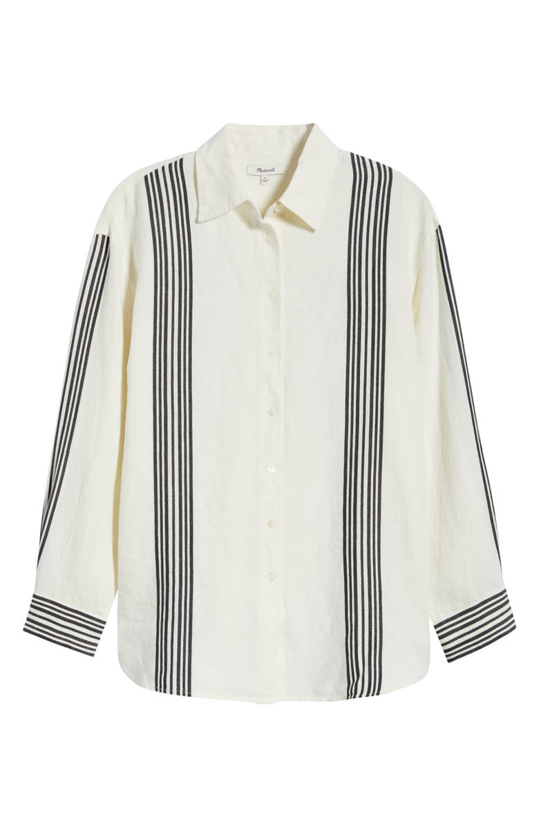 Vertical Stripe Linen Blend Button-Up Shirt