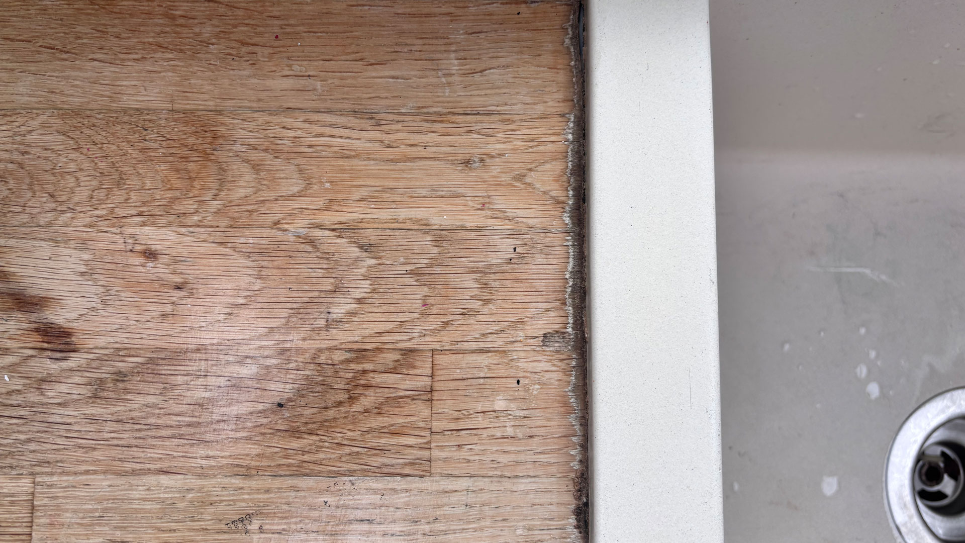 wooden worktop with water marks