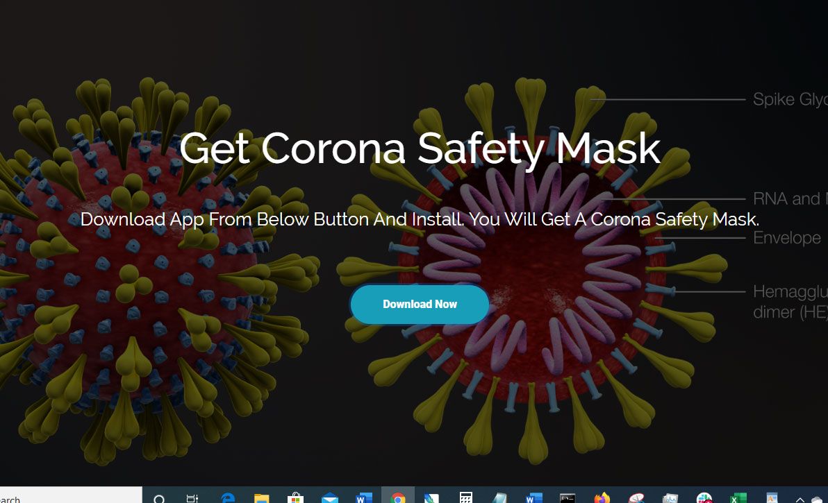 The front (and only) page of the &#039;coronavirus safety mask&#039; scam site.