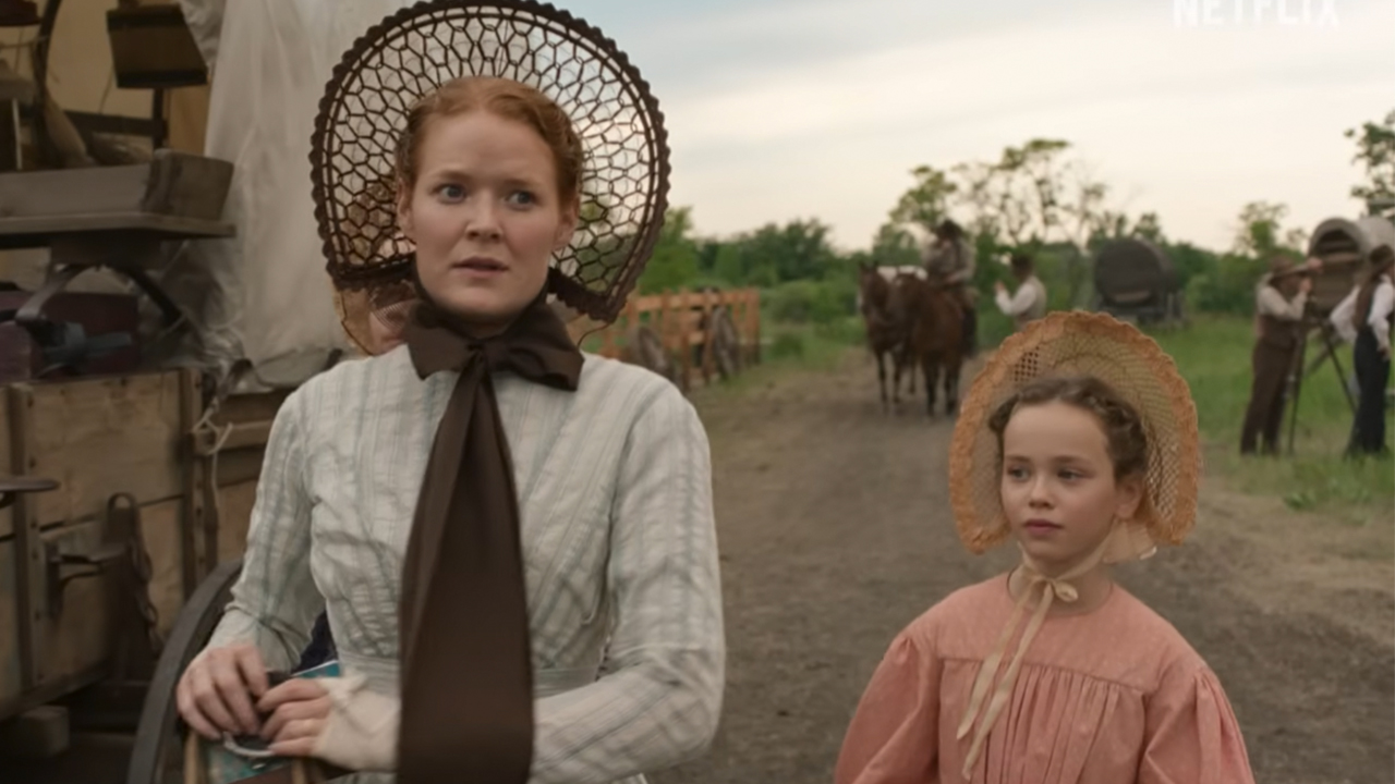 Crosby Fitzgerald on the left, walking with Alice Halsey in Little House on the Prairie