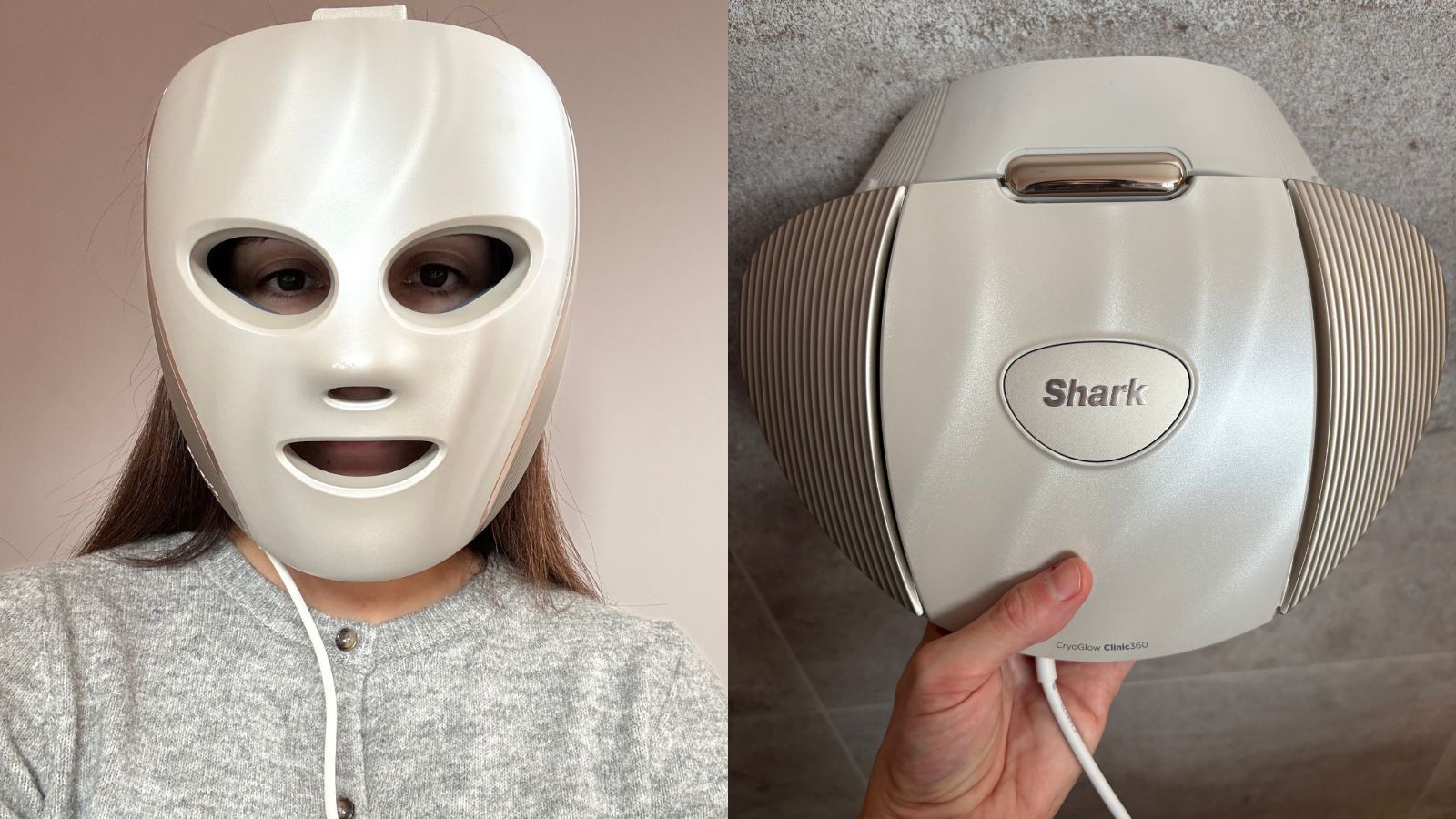 Beauty Editor Jess after testing the Shark CryoGlow Clinic Face + Body face mask and showcasing the body panel