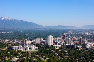 Salt Lake City, Utah, and the surrounding mountains.