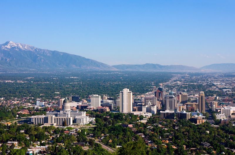 Salt Lake City, Utah, and the surrounding mountains.