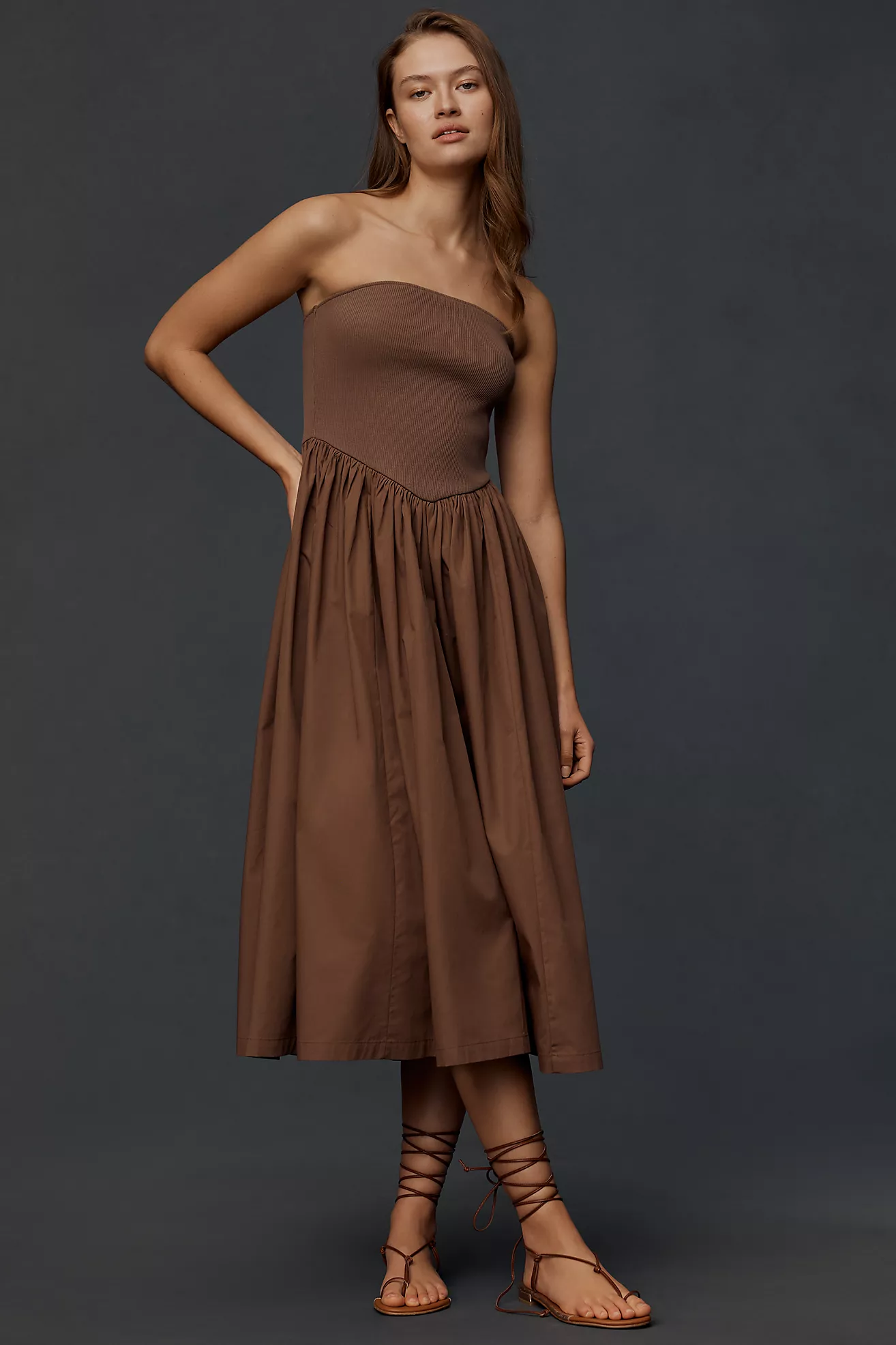 By Anthropologie Basque-Waist A-Line Midi Dress
