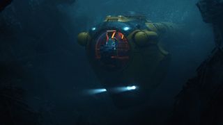 Cinema 4D, everything you need to know; a dark underwater scene with a small submarine