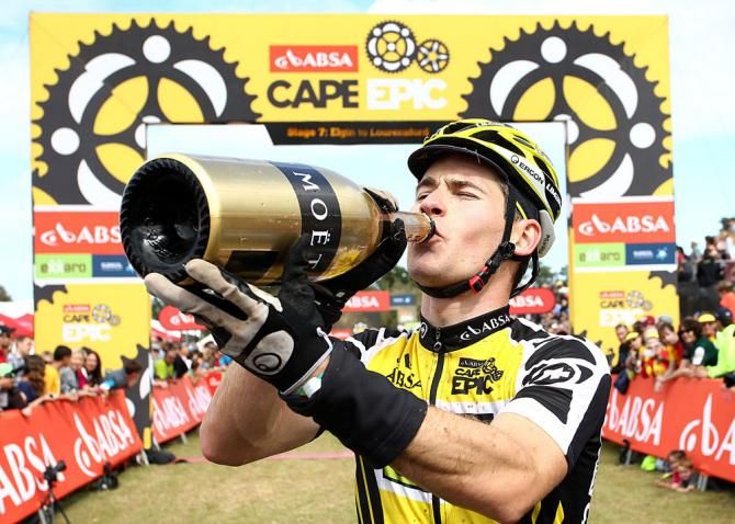 Robert Mennen of Topeak-Ergon Racing celebrates after winning