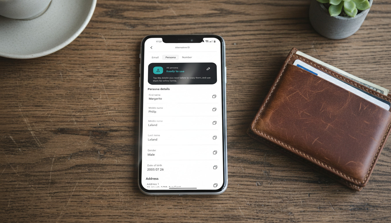 Surfshark Alternative ID menu on an Android phone, lying on a table