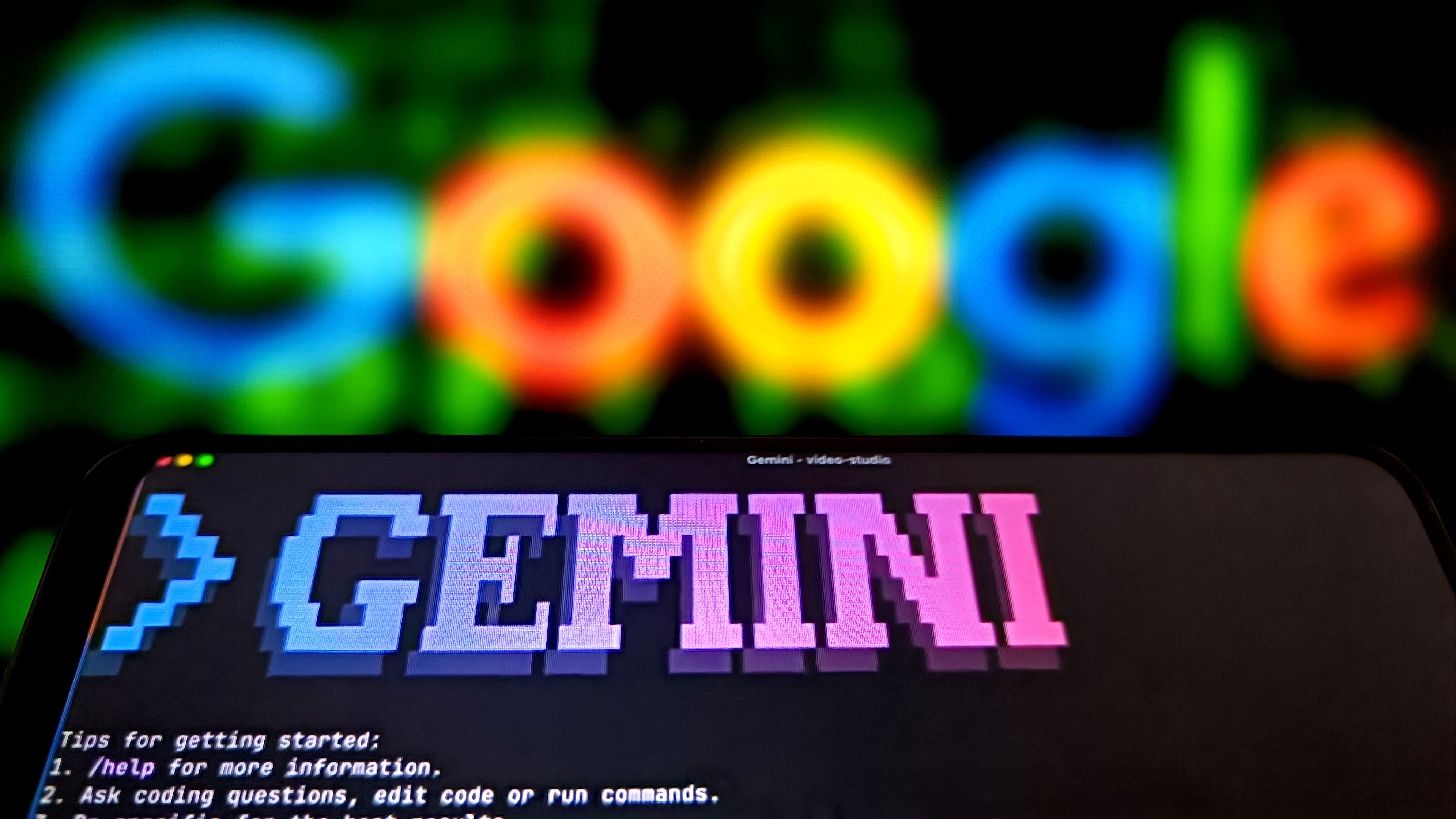 The Gemini CLI LOGO of Google&#039;s open-source AI Agent framework displayed in a smartphone in Suqian City, Jiangsu Province, China on June 26, 2025. 