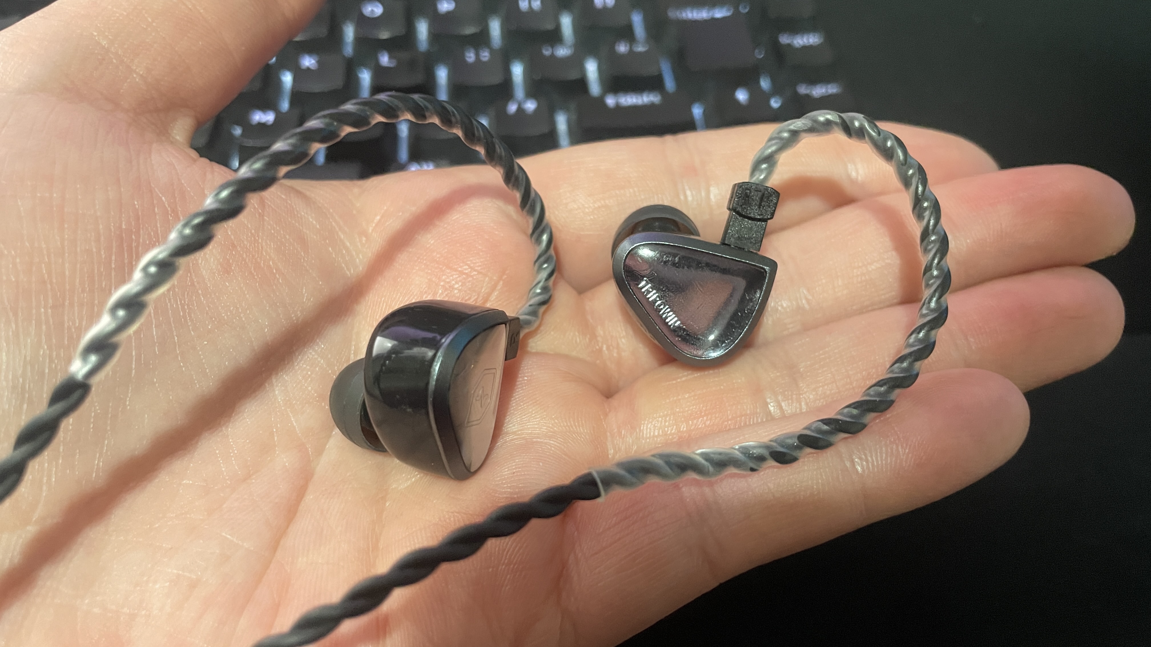a pair of Linsoul Tripowin x 0DiBi Vivace IEMs in-hand.