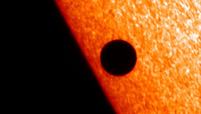 Japan's Hinode spacecraft captured this image of Mercury passing in front of the sun on Nov. 8, 2006, using the spacecraft's Solar Optical Telescope instrument.