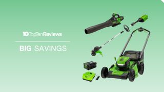 Greenworks 80V 21 mower with leaf blower, grass trimmer, battery, and charger