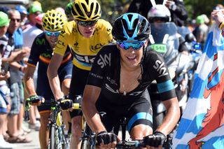 Richie Porte paces Chris Froome on stage twenty of the 2015 Tour de France